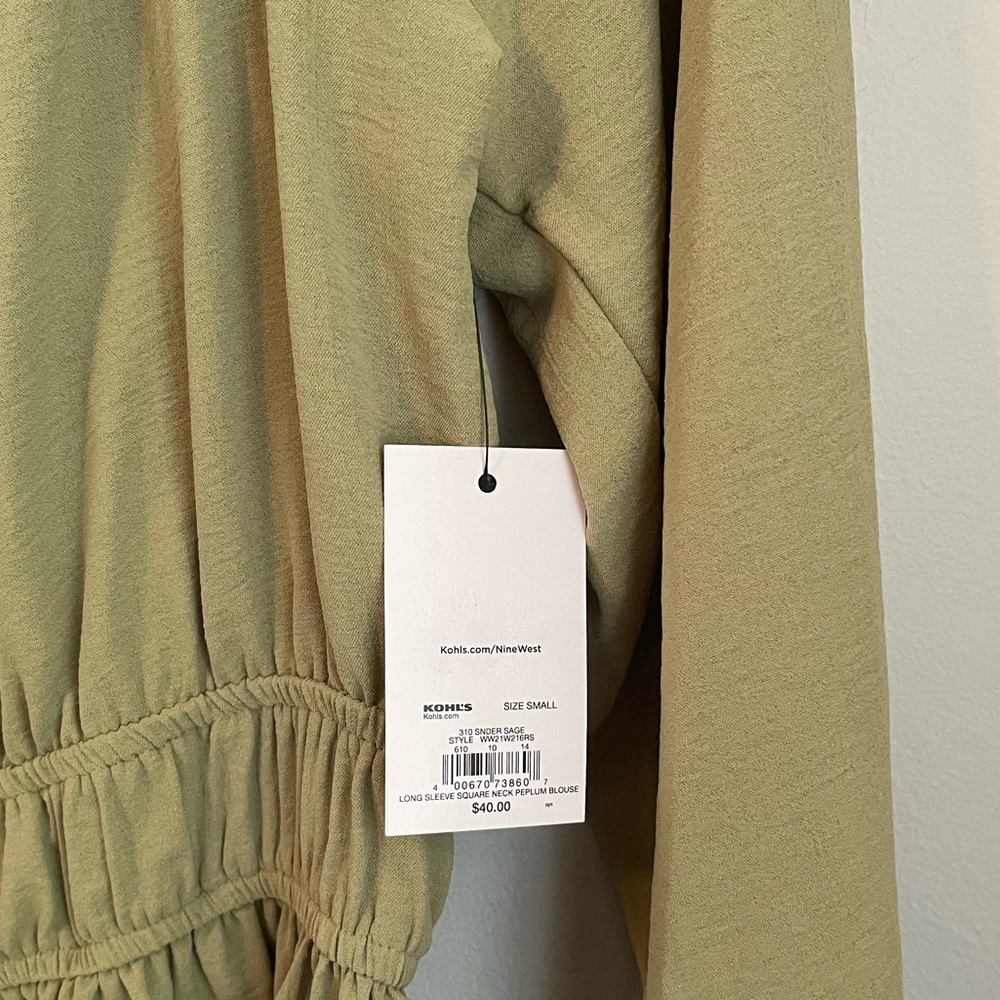 Nine West long sleeve peplum square neck blouse small NWT - Picture 3 of 5